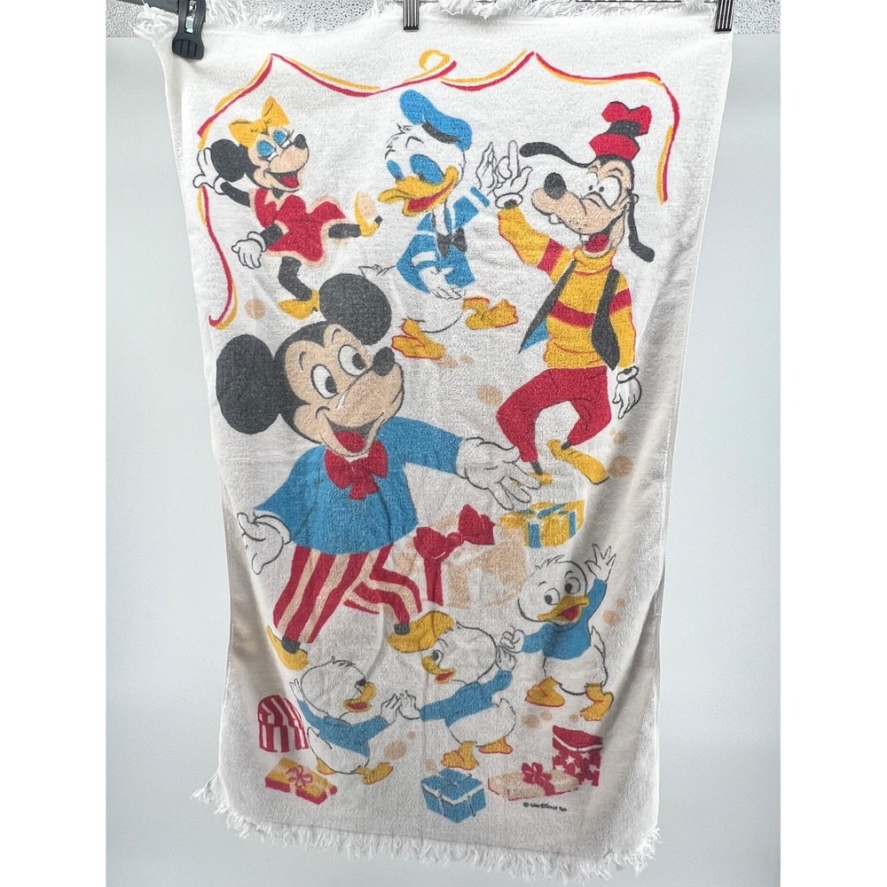 Vintage 1970s Walt Disney Mickey Mouse Goofy Donald Duck‎ Beach Bath Towel 38x24